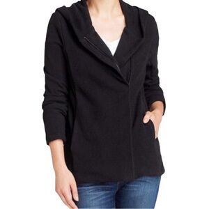 JAMES PERSE Asymmetrical Zip Hooded Sweatshirt Jacket in Black, Size 3 (Large)